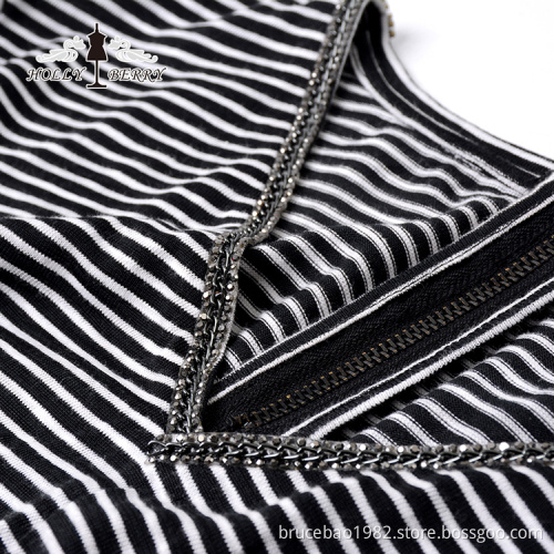 V-neck Fashion Bernapas Hitam Putih Bergaris Womens Autumn Shirts